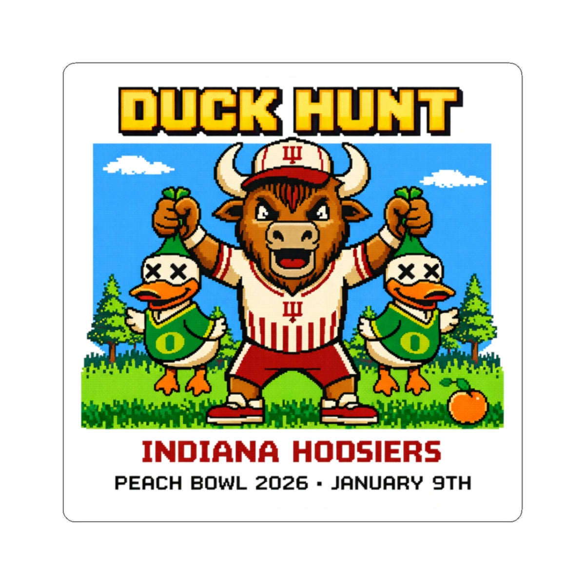 Indiana Hoosiers 'Duck Hunt' Kiss-Cut Sticker — Peach Bowl 2026 (Jan 9)