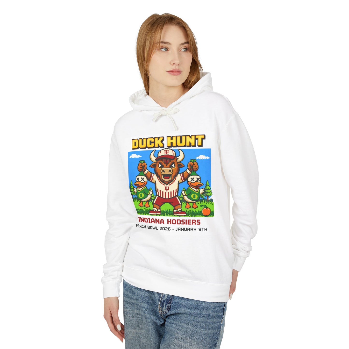 Duck Hunt Indiana Hoosiers Hoodie — Peach Bowl 2026 Commemorative Sweatshirt