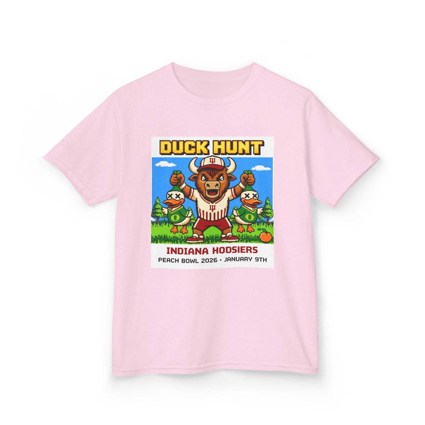 Kids Tee — 'Duck Hunt' Indiana Hoosiers Retro Game Design (Peach Bowl 2026)