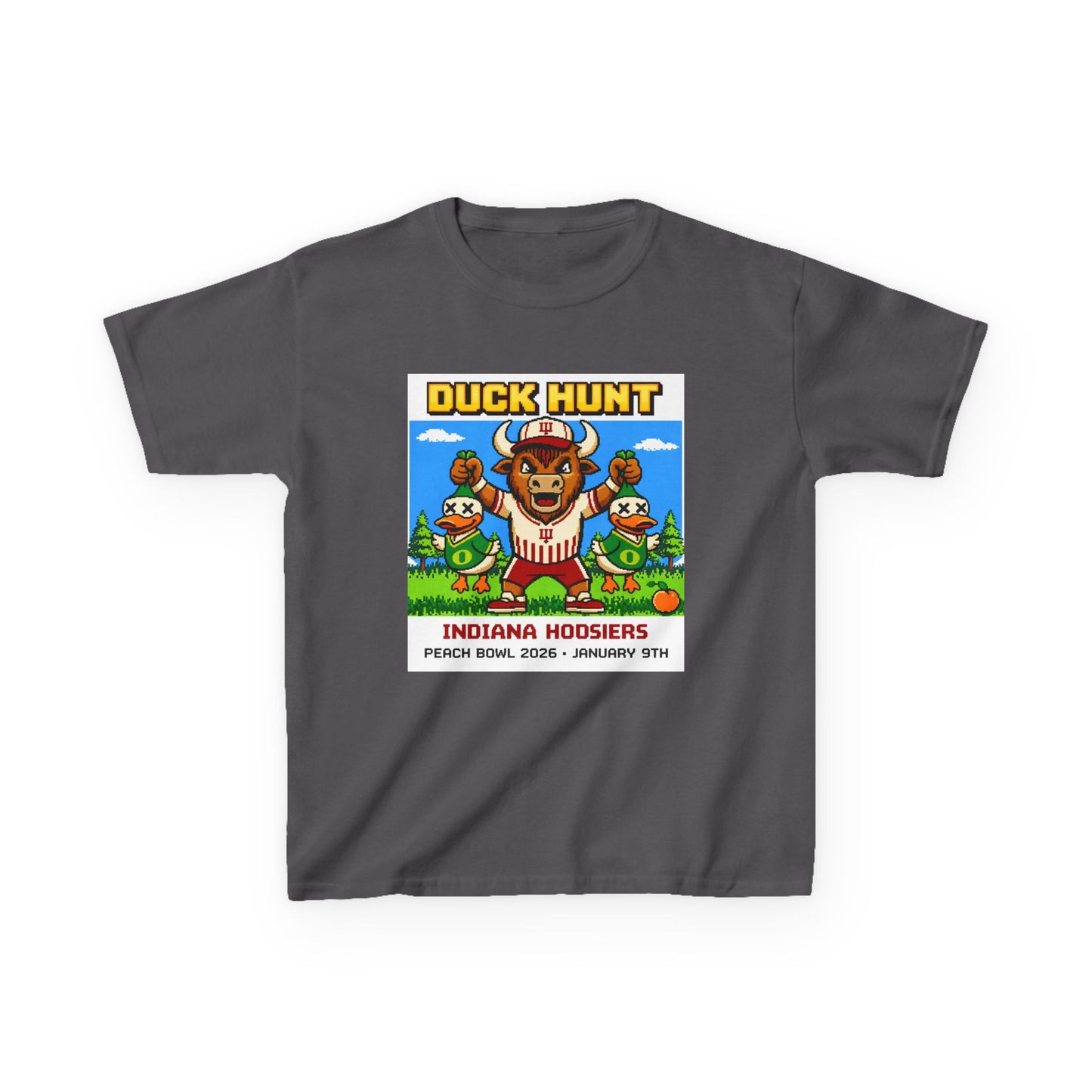 Kids Tee — 'Duck Hunt' Indiana Hoosiers Retro Game Design (Peach Bowl 2026)
