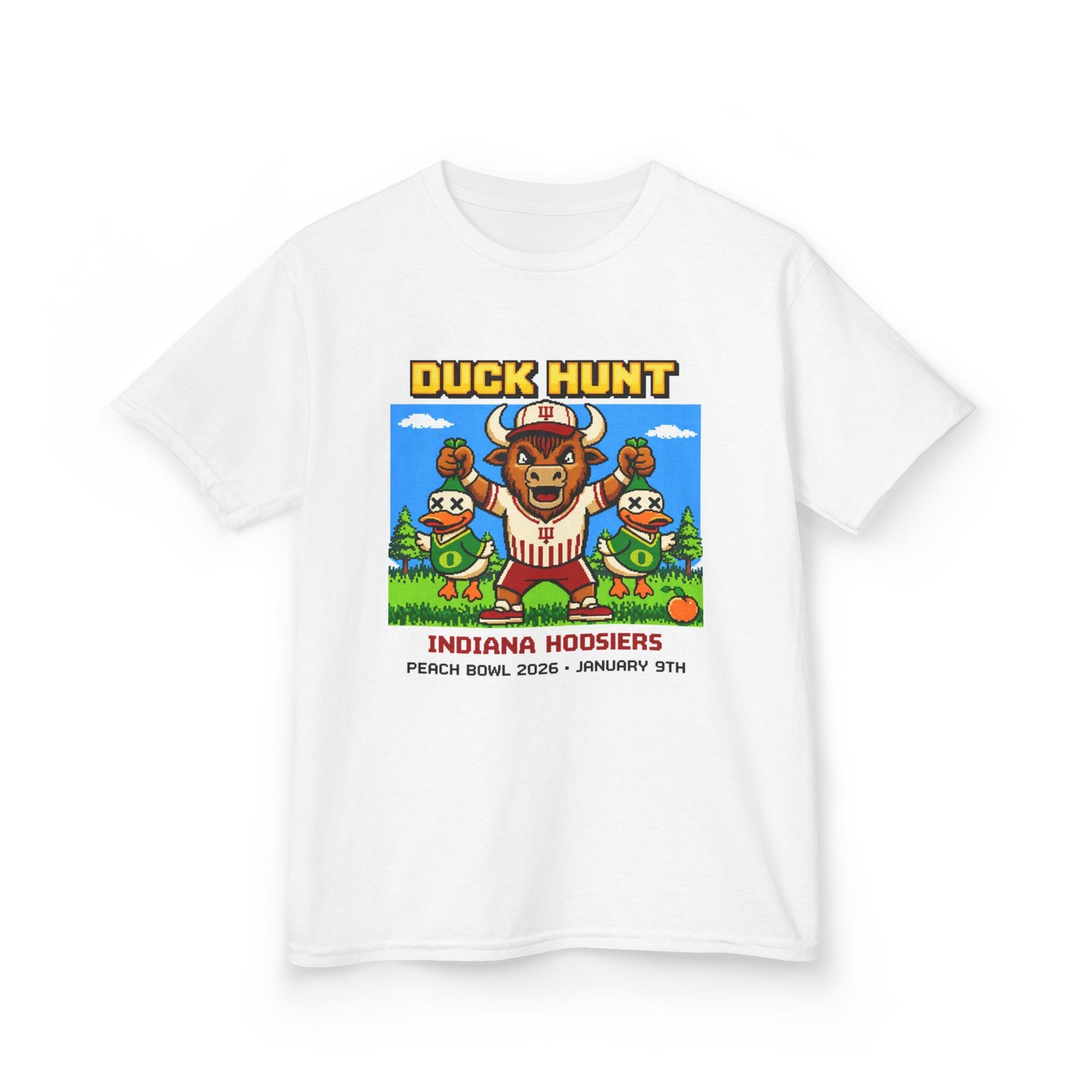 Kids Tee — 'Duck Hunt' Indiana Hoosiers Retro Game Design (Peach Bowl 2026)