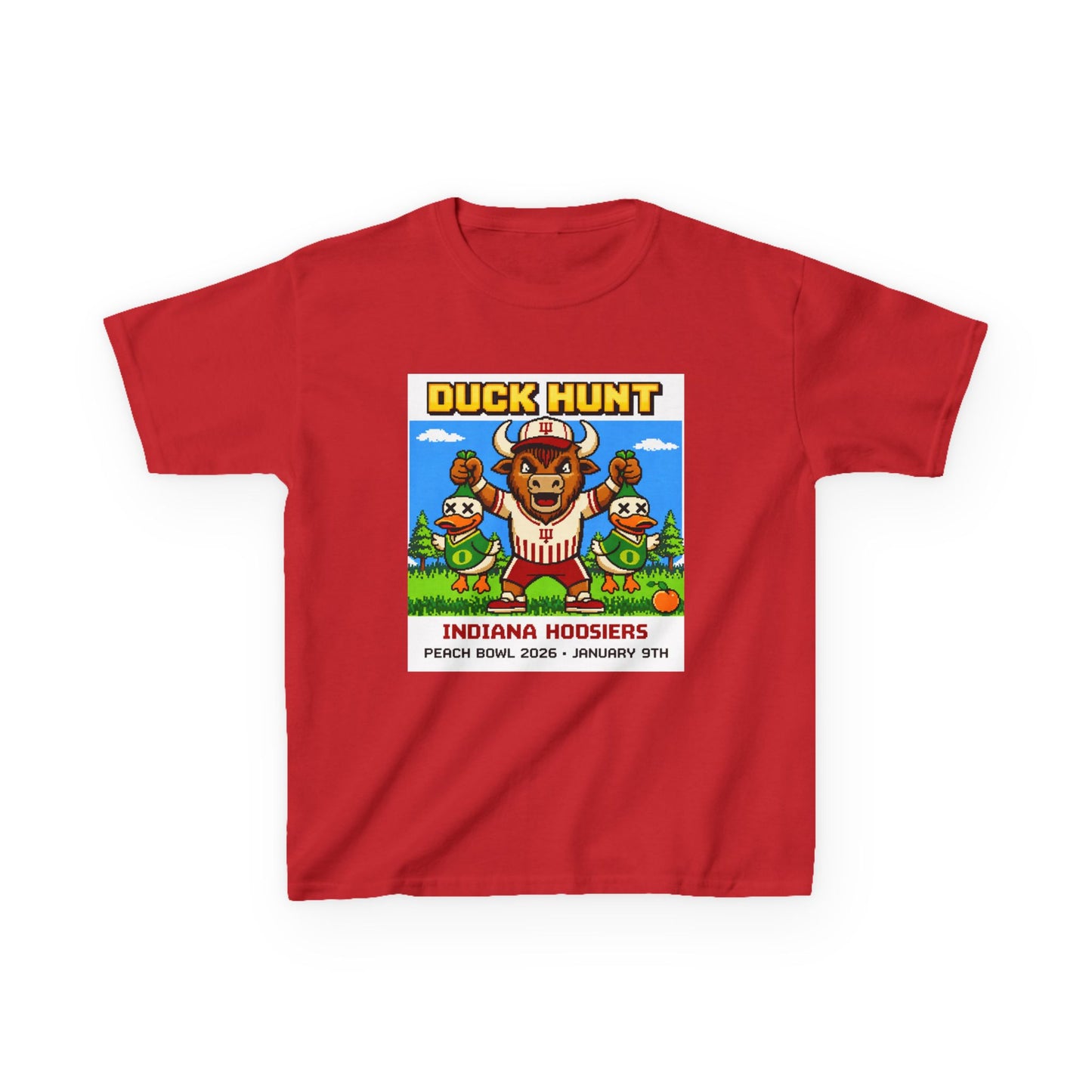 Kids Tee — 'Duck Hunt' Indiana Hoosiers Retro Game Design (Peach Bowl 2026)