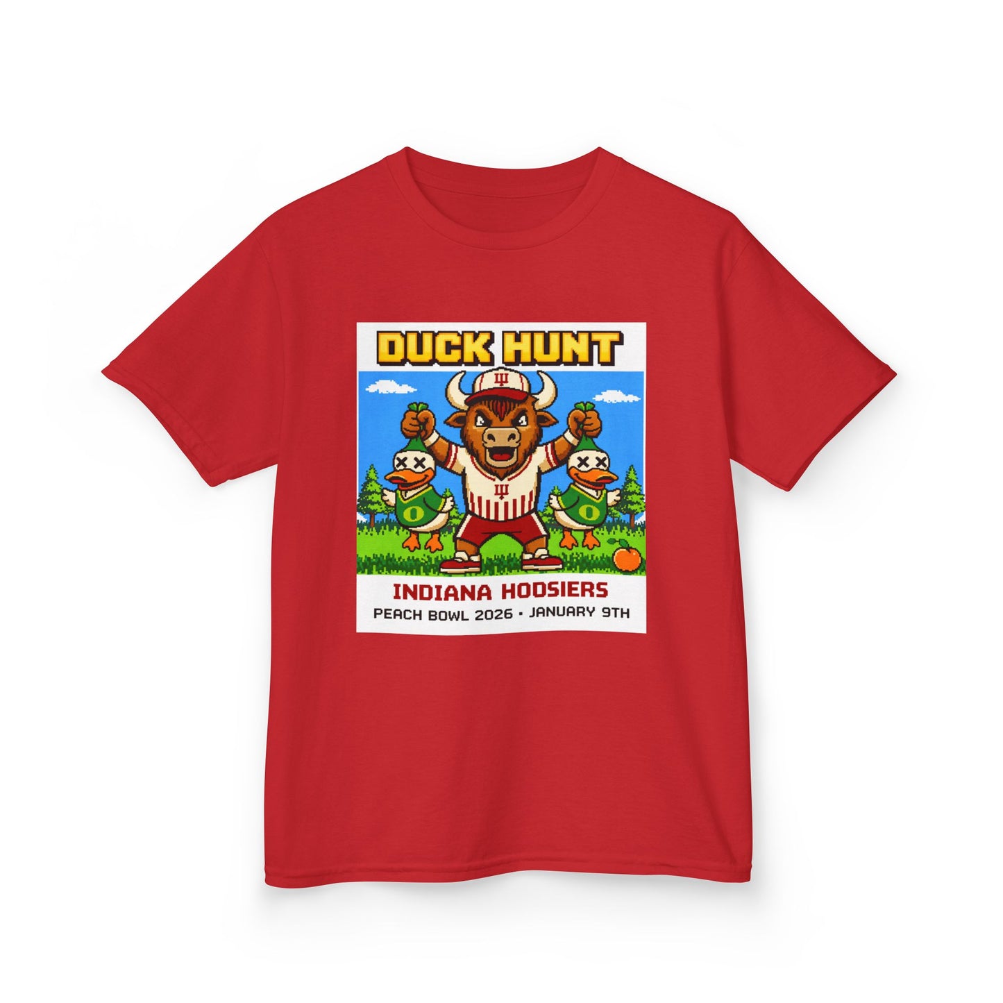 Kids Tee — 'Duck Hunt' Indiana Hoosiers Retro Game Design (Peach Bowl 2026)