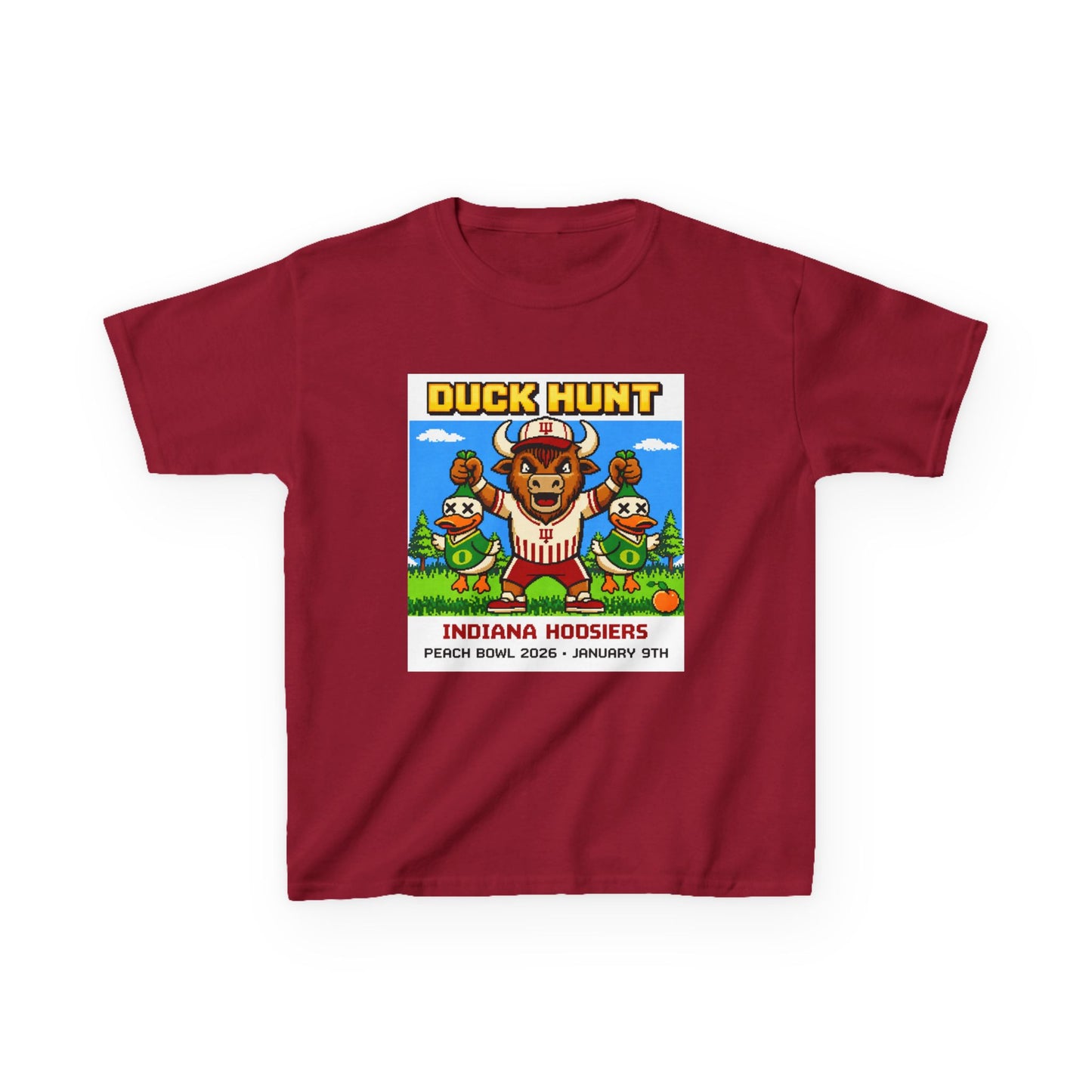 Kids Tee — 'Duck Hunt' Indiana Hoosiers Retro Game Design (Peach Bowl 2026)
