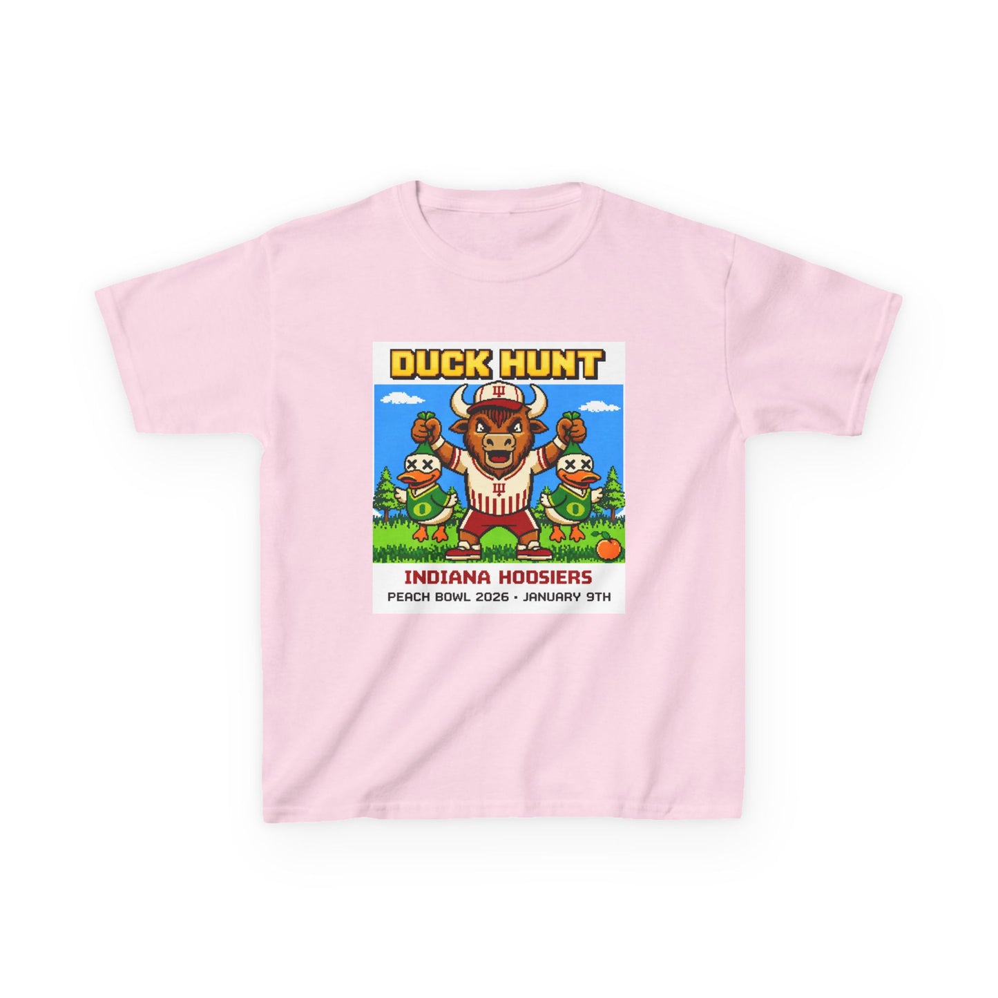 Kids Tee — 'Duck Hunt' Indiana Hoosiers Retro Game Design (Peach Bowl 2026)