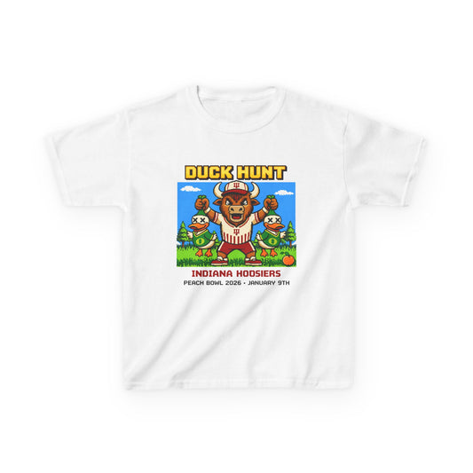 Kids Tee — 'Duck Hunt' Indiana Hoosiers Retro Game Design (Peach Bowl 2026)