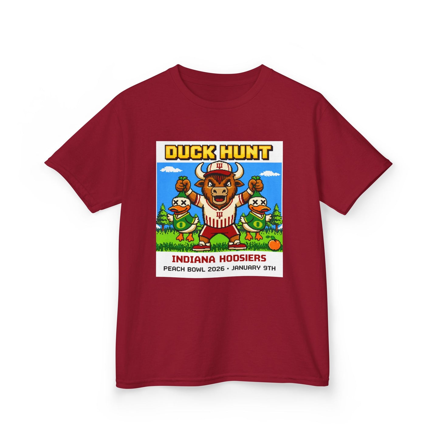 Kids Tee — 'Duck Hunt' Indiana Hoosiers Retro Game Design (Peach Bowl 2026)